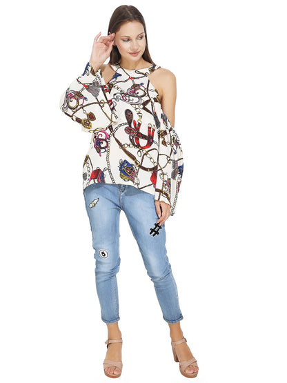 Chain Print Halter Neck cream top