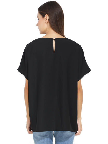 White Pearl Studded Black T-Shirt