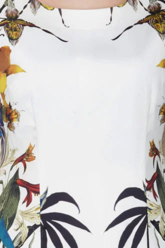 White Printed Knee Length Dress