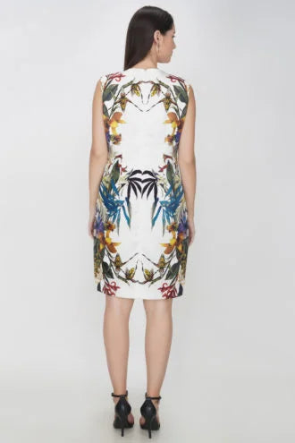 White Printed Knee Length Dress
