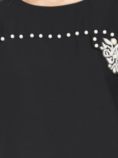 White Pearl Studded Black T-Shirt