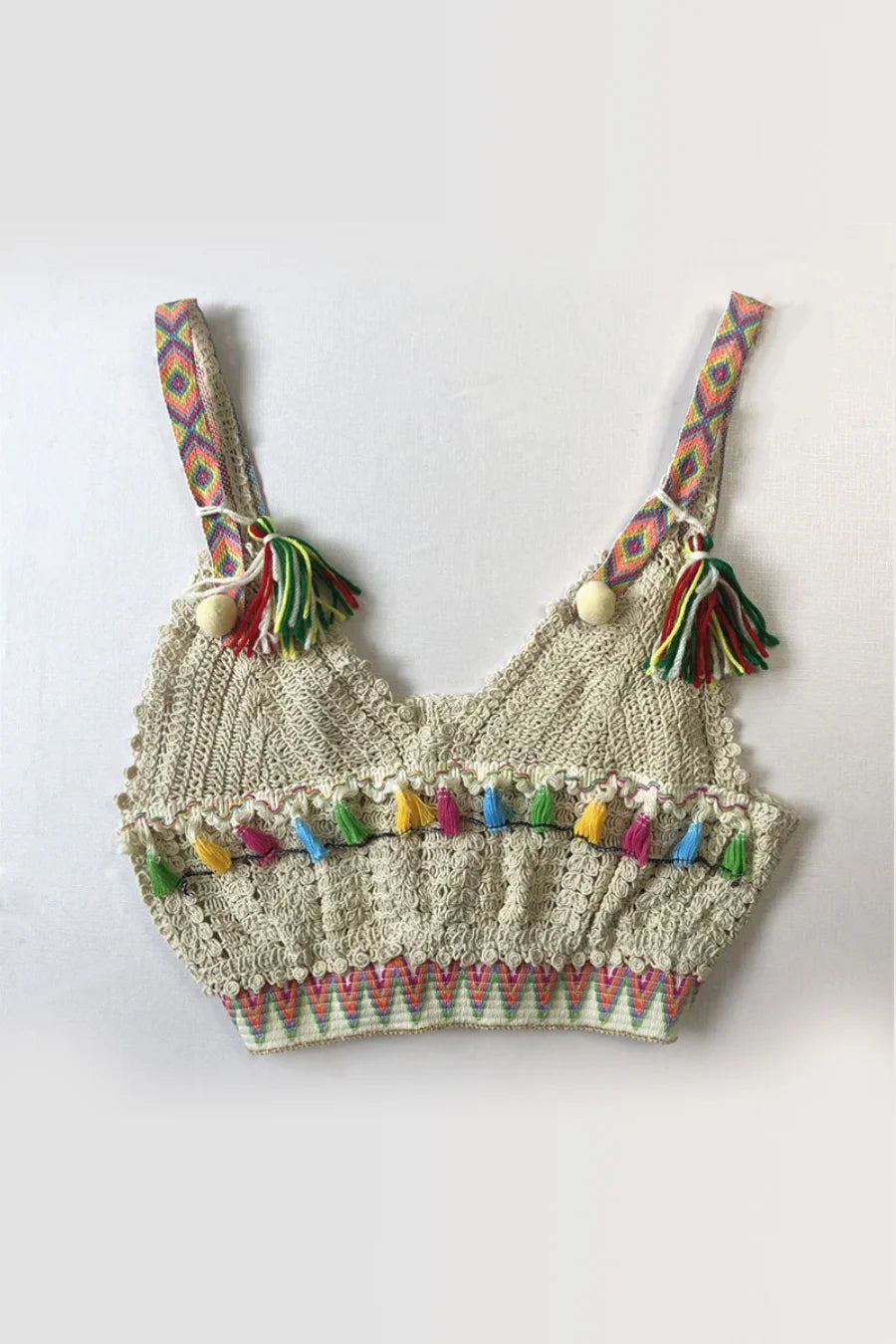 Beige Boho Crop Top