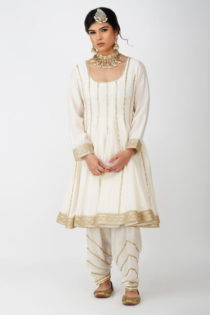 Ivory Beige Frock-Style Anarkali Suit Set