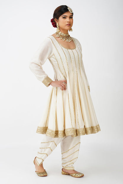 Ivory Beige Frock-Style Anarkali Suit Set