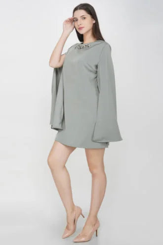 Light Grey Slit Sleeves Dress