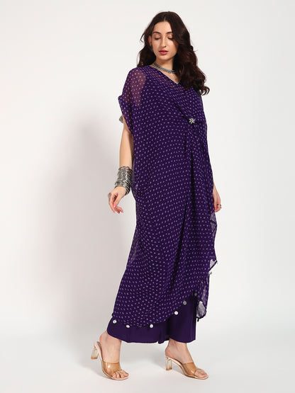 Purple Bandhani Georgette Drape Kaftan Set