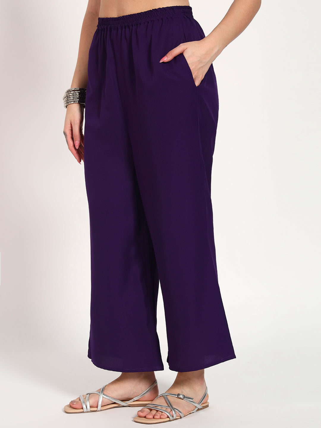 Purple Bandhani Georgette High-Low Top with Silver Lace Belt