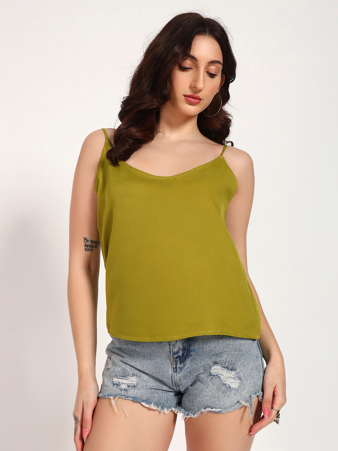 Olive Green Bandhani Print Top with Mirror Work Tassel Detail