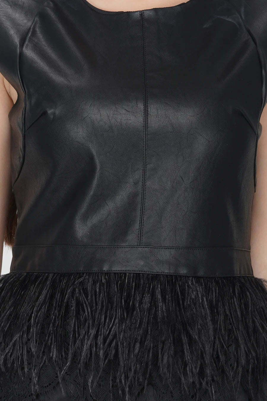 Feather And Faux Leather Dress