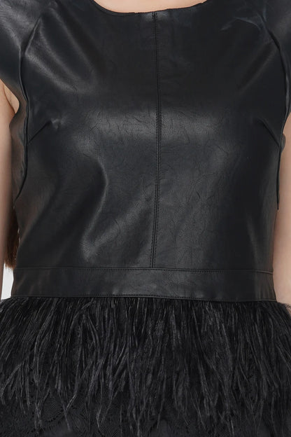 Feather And Faux Leather Dress