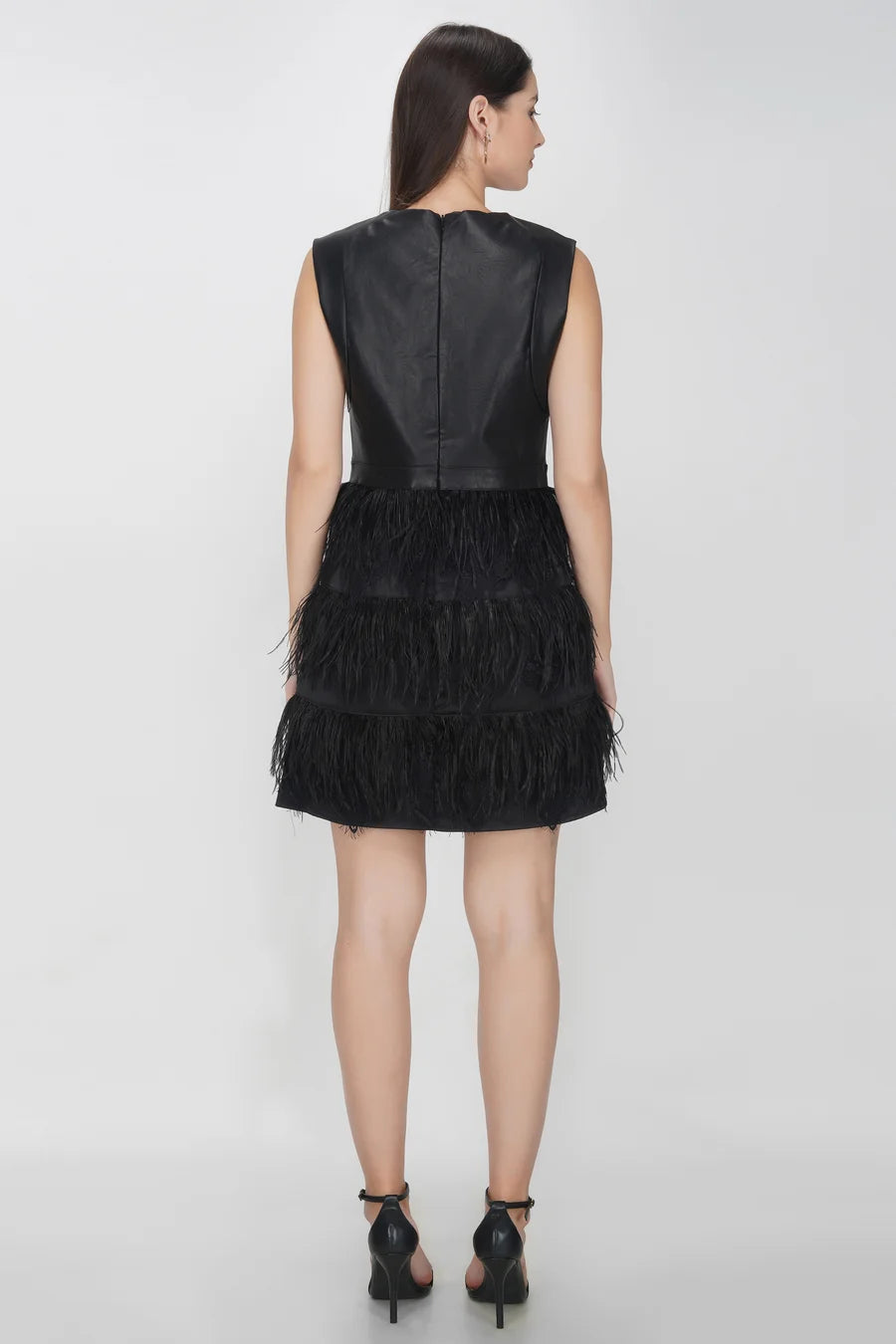Feather And Faux Leather Dress