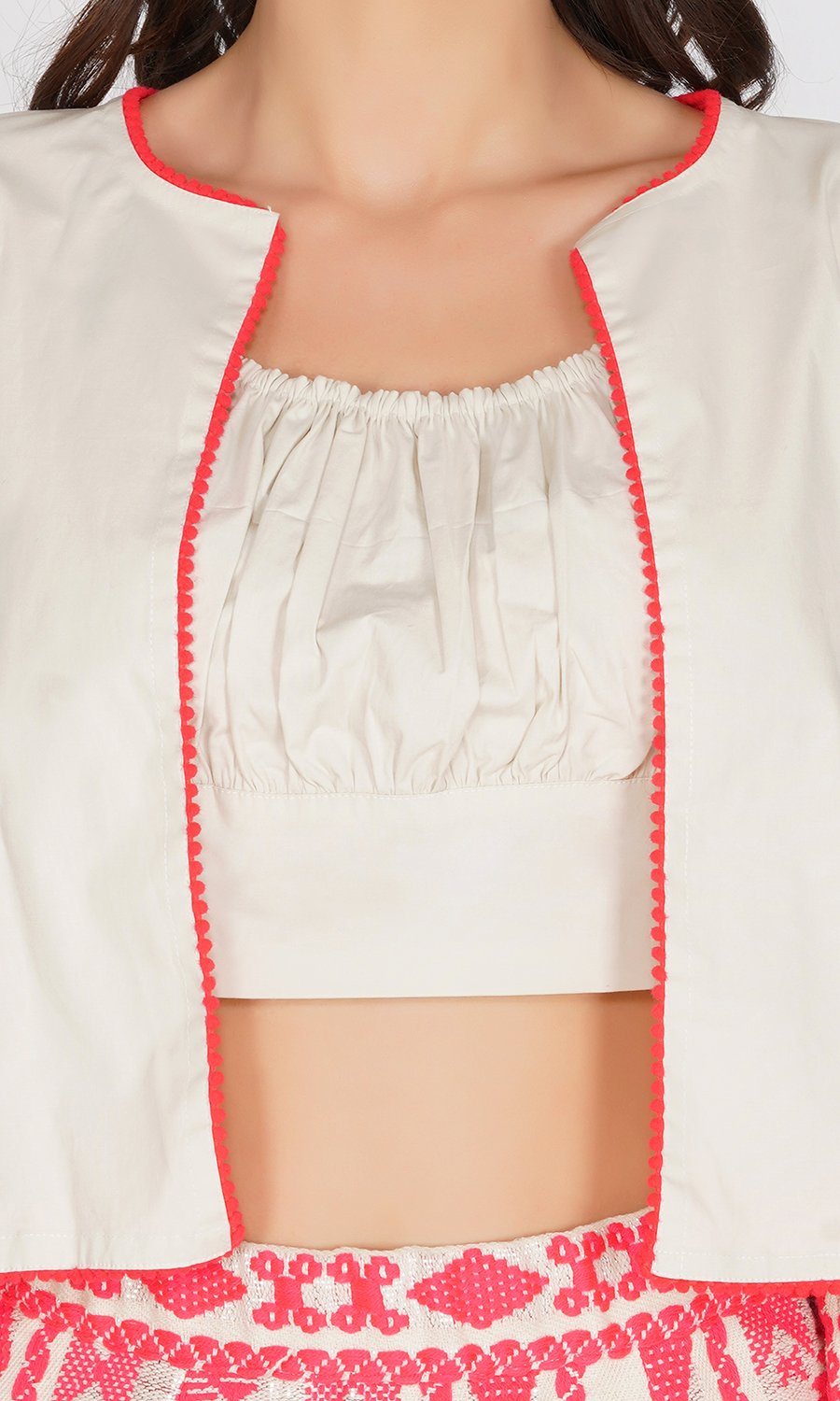 Beige Jacket and Neon Pink Skirt Set (Set of 2)