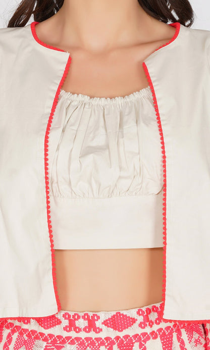 Beige Jacket and Neon Pink Skirt Set (Set of 2)