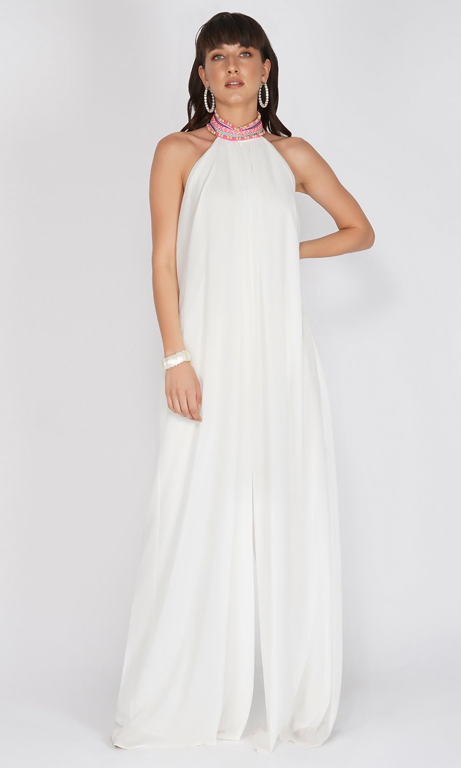White Jumsuit with Neon Lace