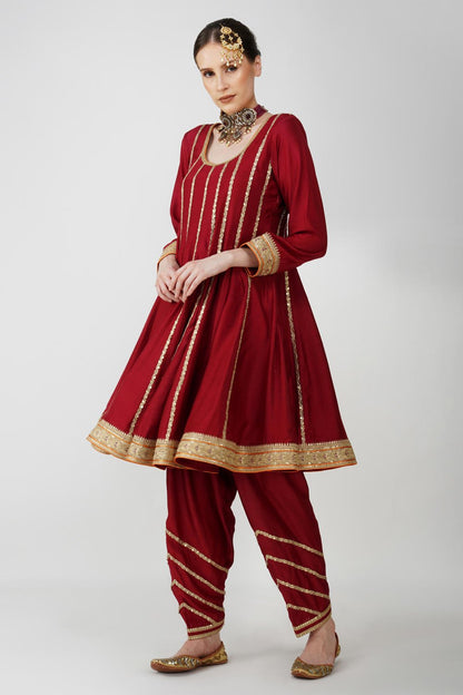 Mahroon-Rustic Charm Frock-Style Anarkali Suit Set