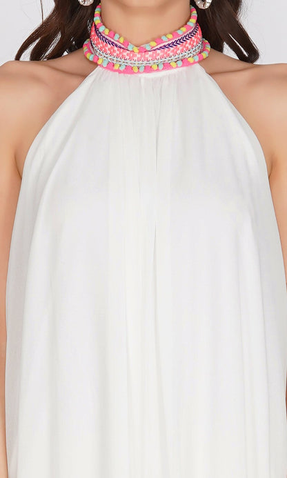 White Jumsuit with Neon Lace