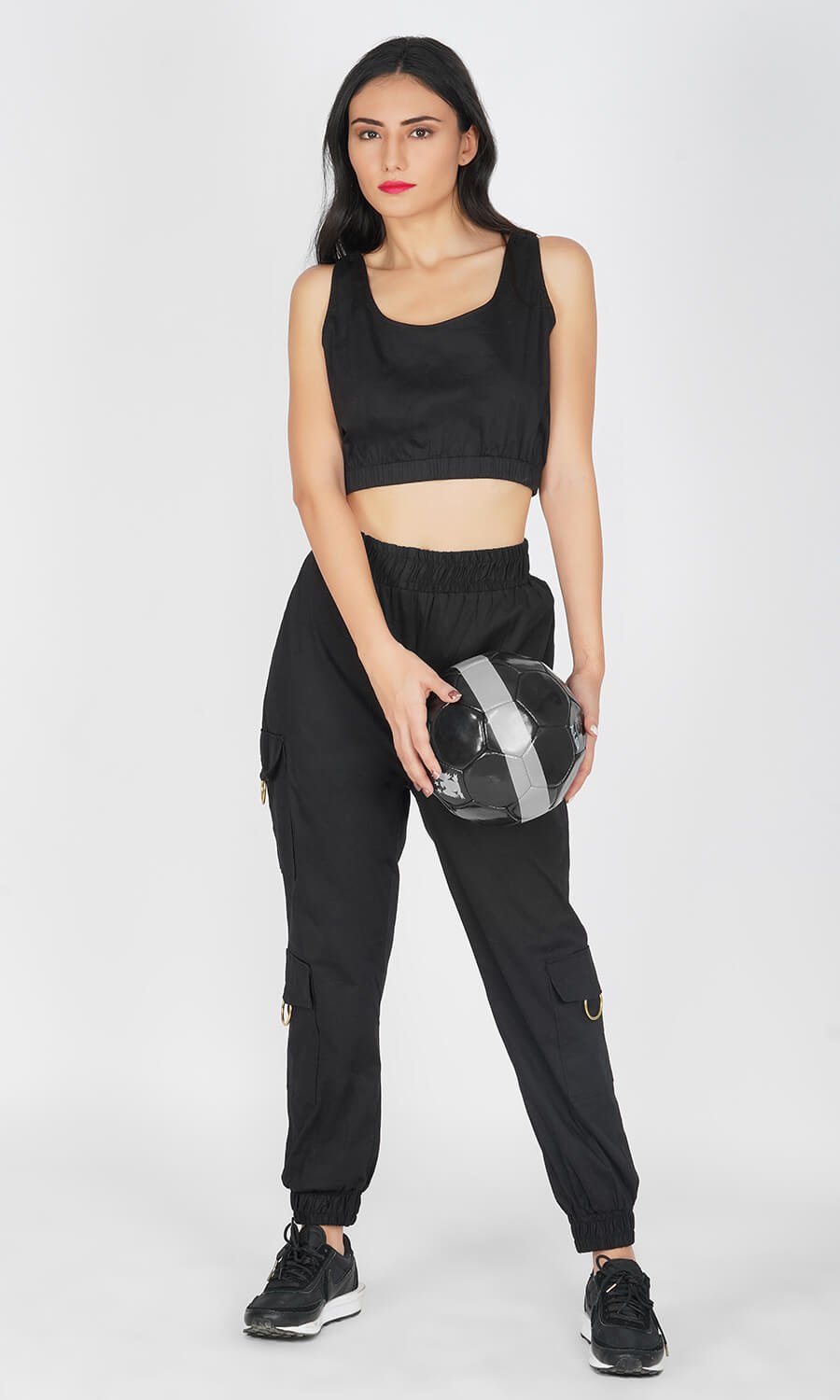 Kovet Black Solid Ring Crop Top