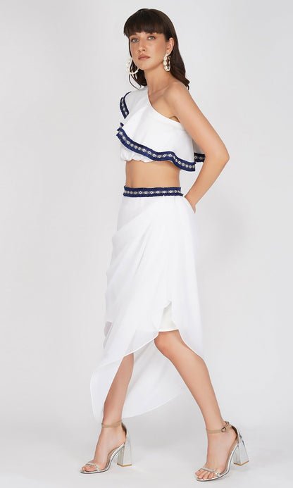 White Crop top with Drape Skirt