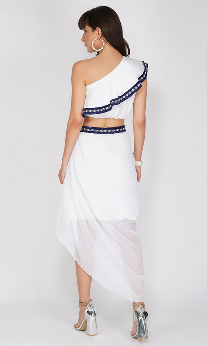White Crop top with Drape Skirt
