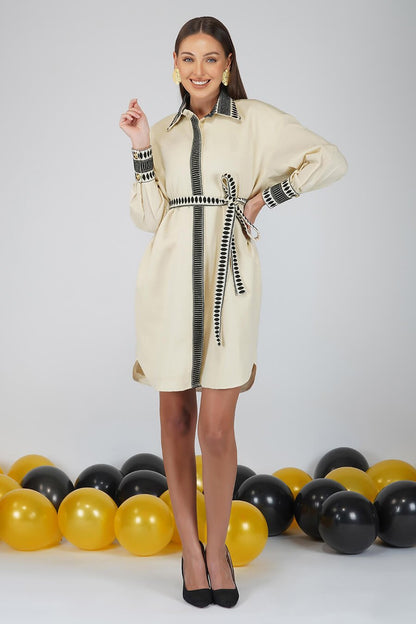 Cotton flax shirt style dress