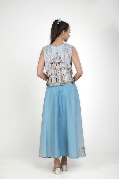 Azure Dome Digital Print Skirt