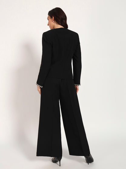 Black Pearl-Embellished Banana Crepe jacket Set(Set of 2)