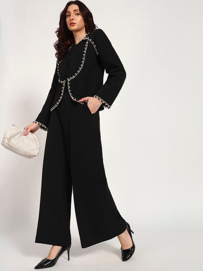 Black Pearl-Embellished Banana Crepe jacket Set(Set of 2)