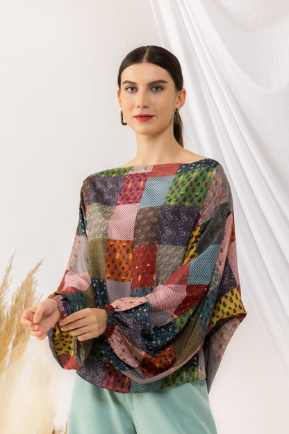 Bohemian Digital Printed Off Shoulder With Balloon Sleeves Top