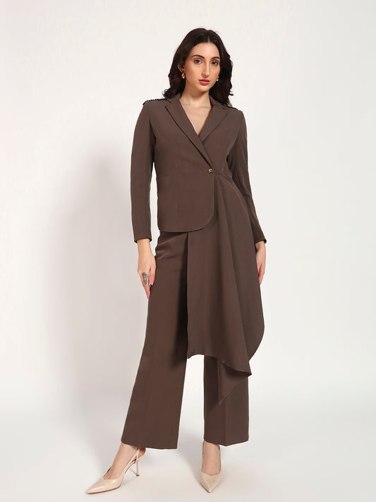 Brown Banana Crepe Blazer Co-Ord Set(Set of 2)
