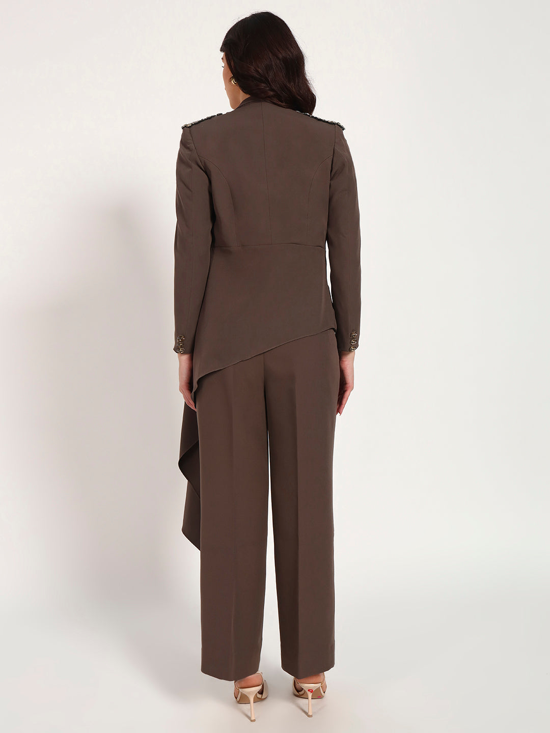 Brown Banana Crepe Blazer Co-Ord Set(Set of 2)