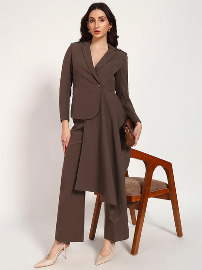 Brown Banana Crepe Blazer Co-Ord Set(Set of 2)