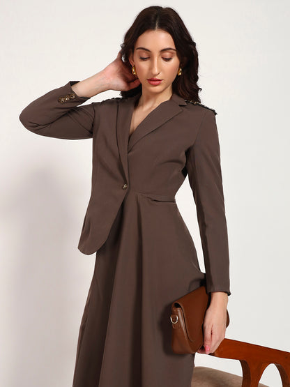 Brown Banana Crepe Blazer Co-Ord Set(Set of 2)