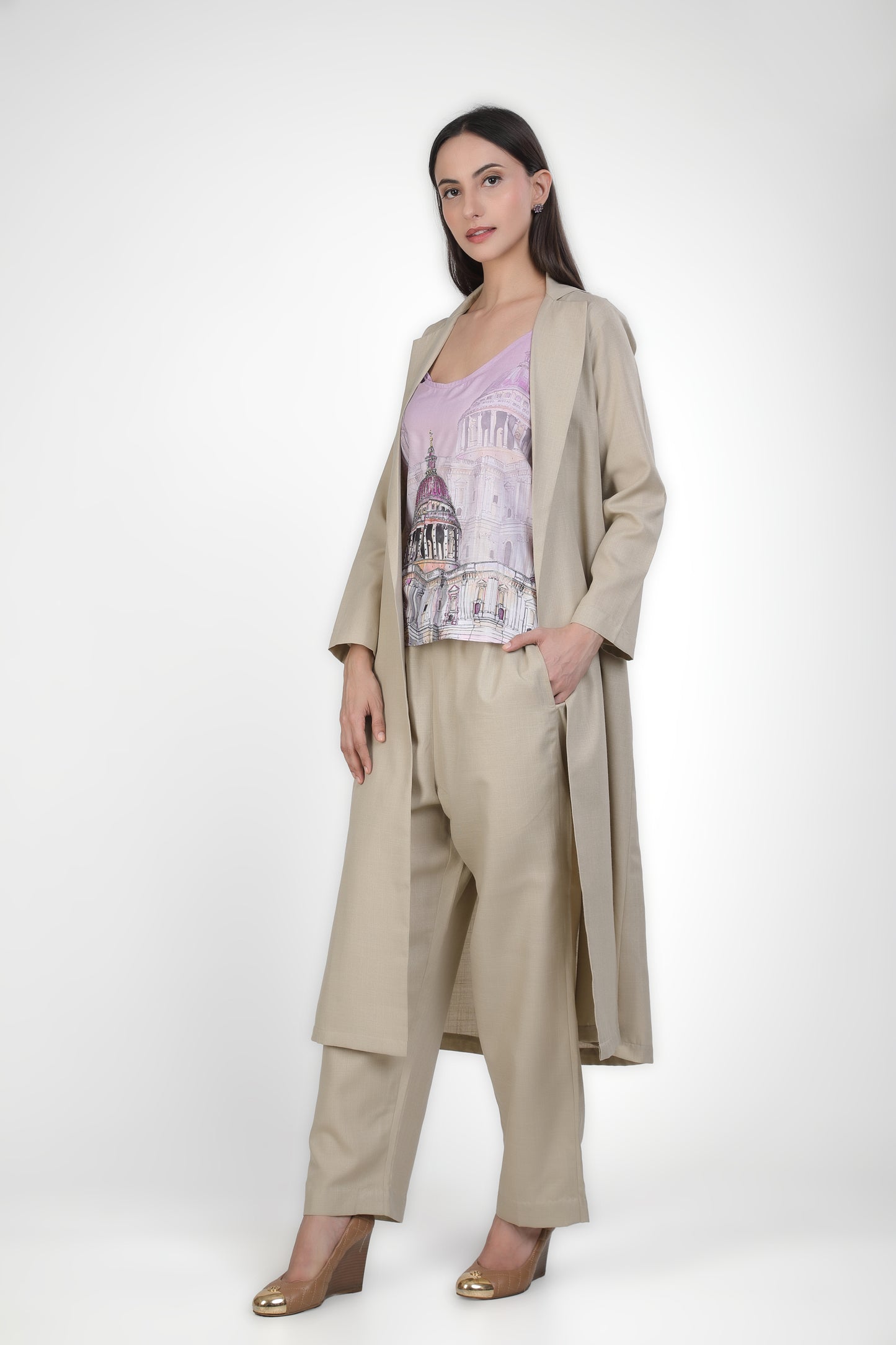 Cascade Cityscape Co-ord With Lavender Spaghetti