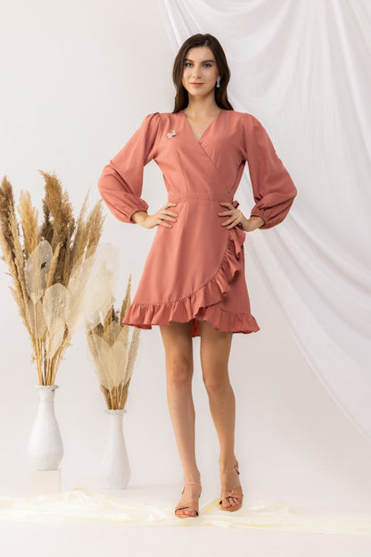 Coral Rose Wrap Dress