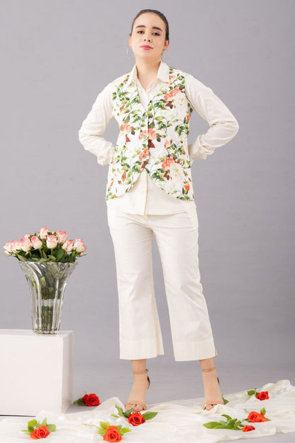 Cotton Printed Waistcoat Coord Set ( Set Of 3)
