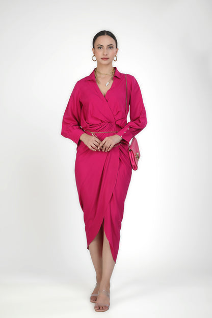 Fuchsia Draped Maxi Dress