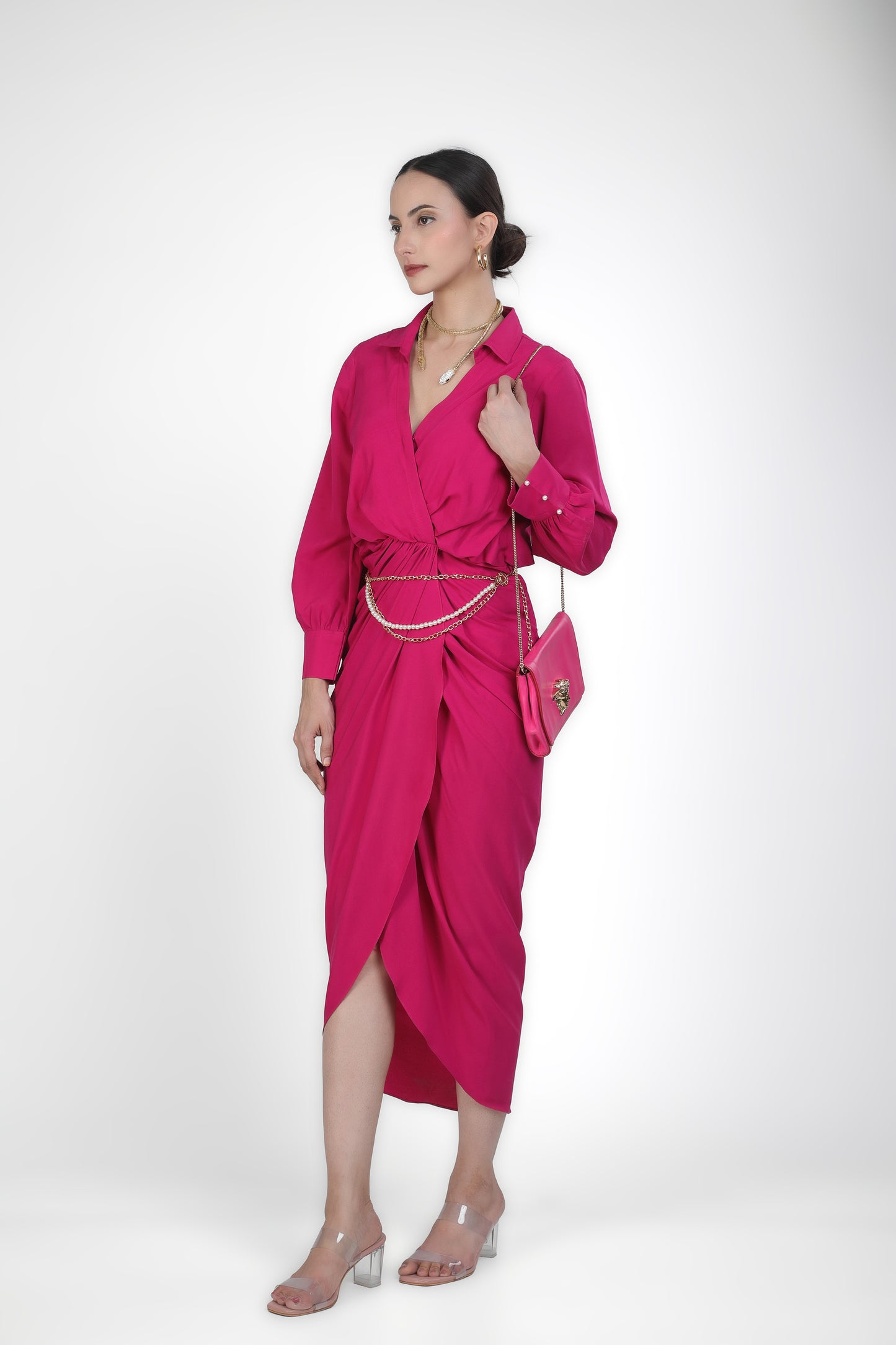 Fuchsia Draped Maxi Dress