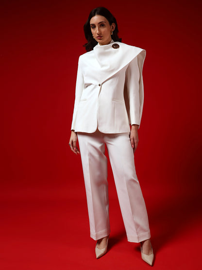 Ivory Banana Crepe collar drape-Style Blazer Co-Ord Set(Set of 2)