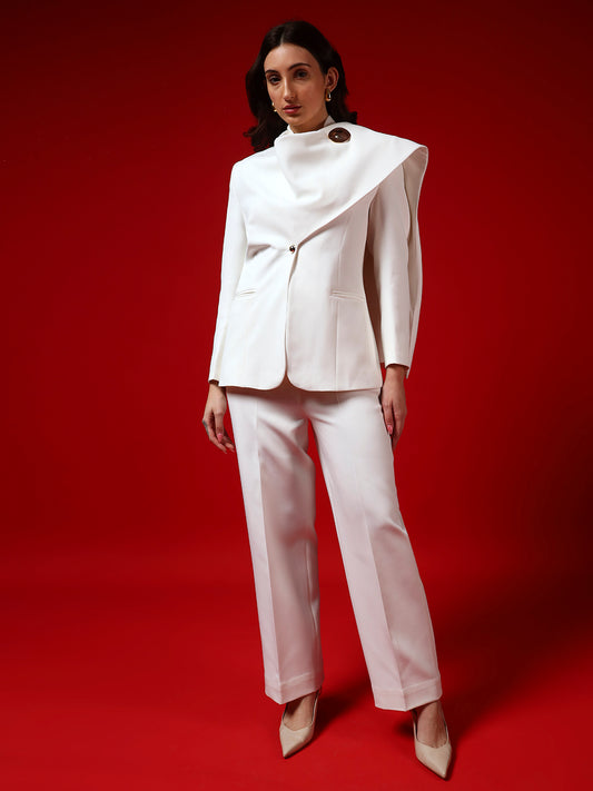 Ivory Banana Crepe collar drape-Style Blazer Co-Ord Set(Set of 2)