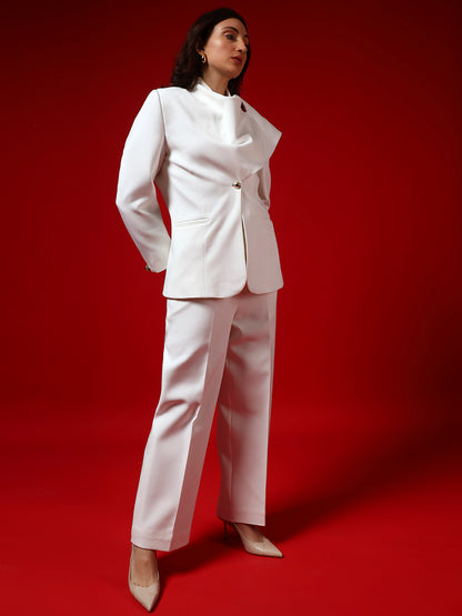 Ivory Banana Crepe collar drape-Style Blazer Co-Ord Set(Set of 2)