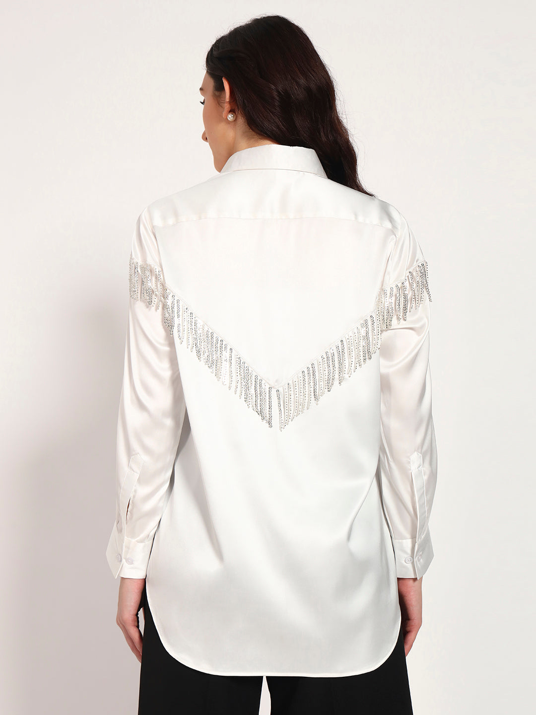 Ivory Sequin Tassel-Embellished Armani Satin Shirt