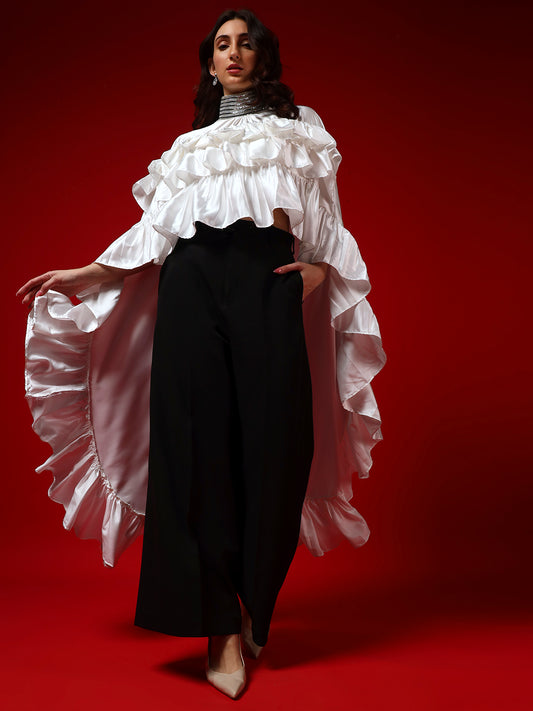 Ivory Whisper Cape Top with Noir Flow