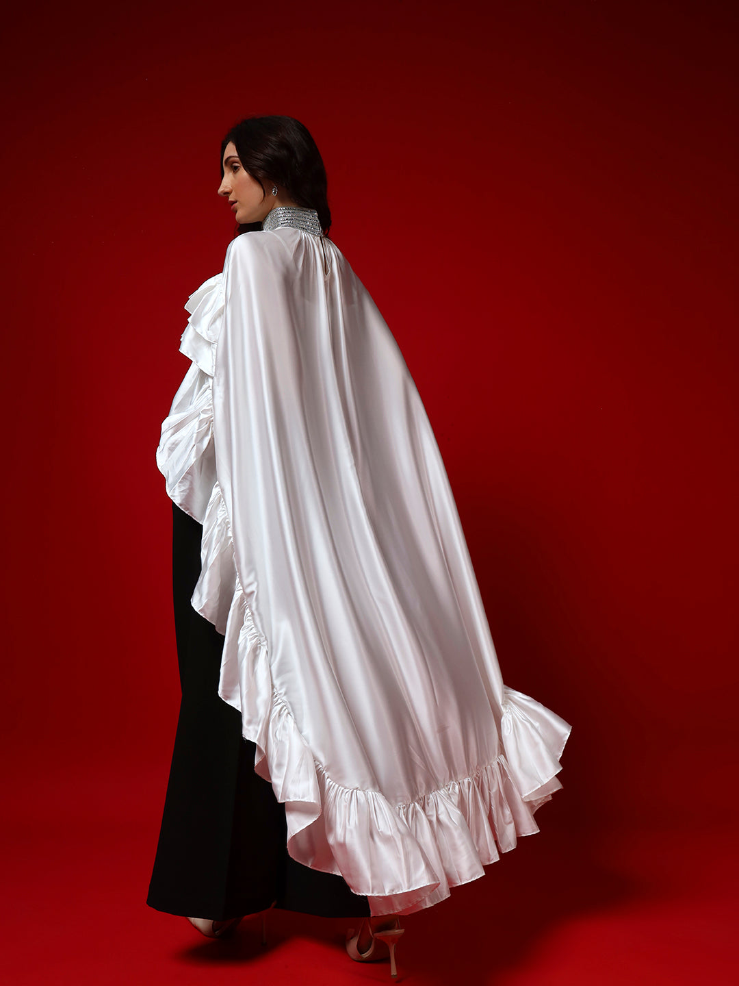 Ivory Whisper Cape Top with Noir Flow