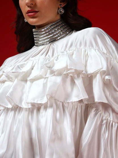 Ivory Whisper Cape Top with Noir Flow