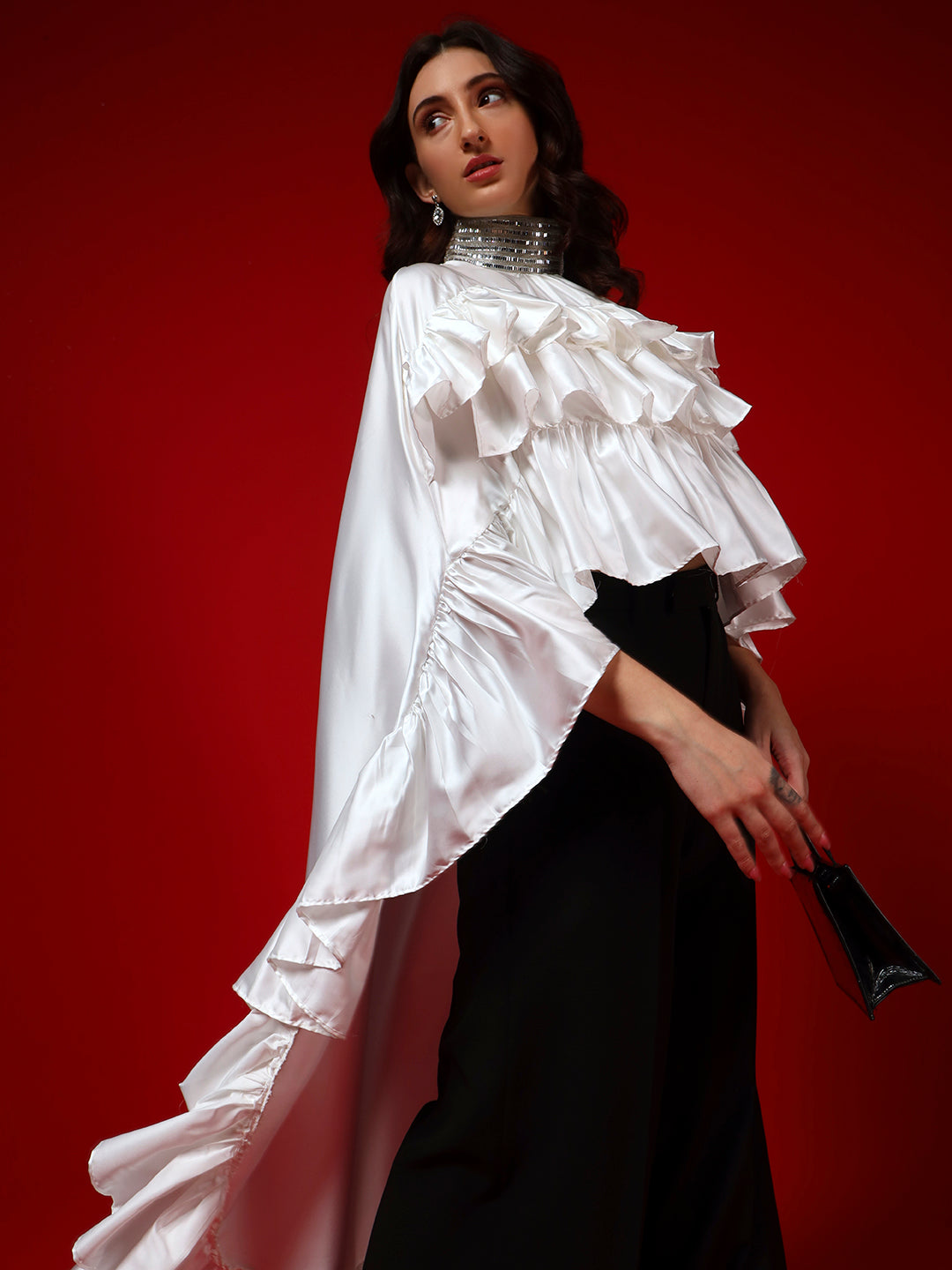 Ivory Whisper Cape Top with Noir Flow