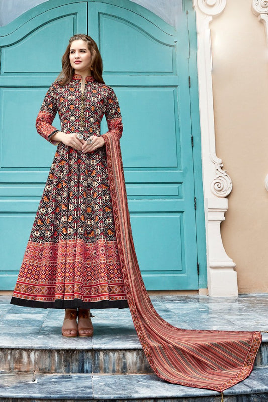 Black Multi Color Patola Anarkali Suit
