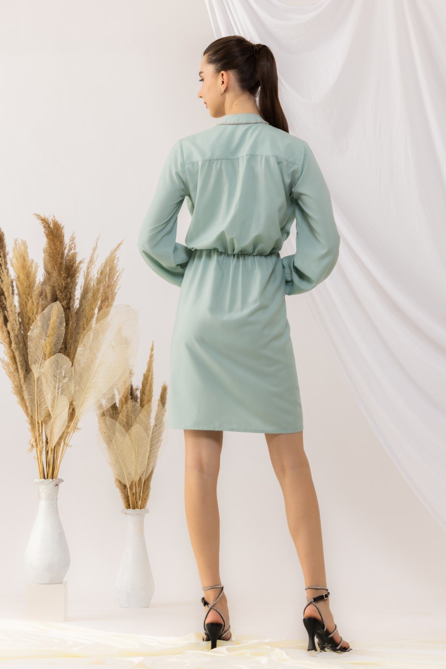 Light Turquoise Elastic Waist Dress