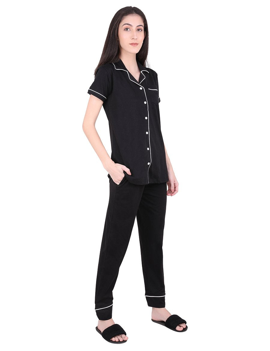 Solid Black Pajama Night Suit Set