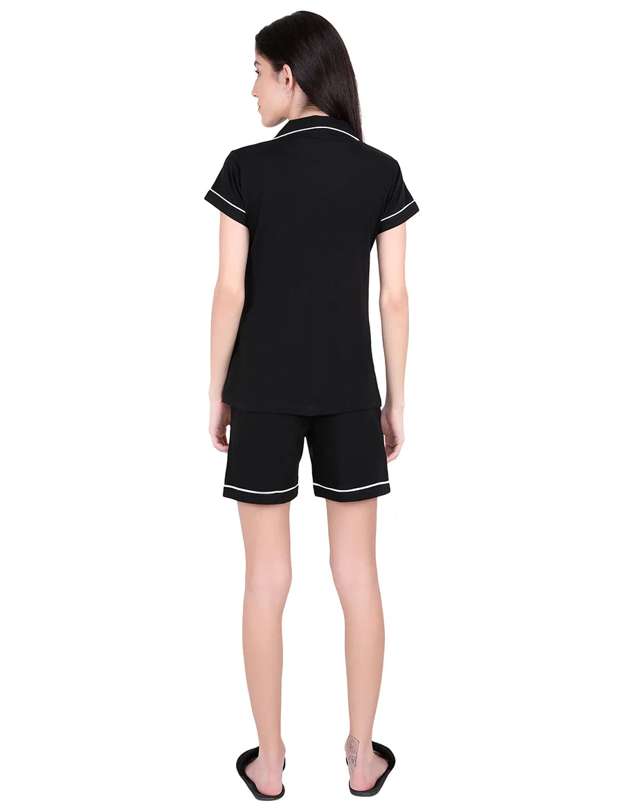 Solid Black Stylist Night Suit Set