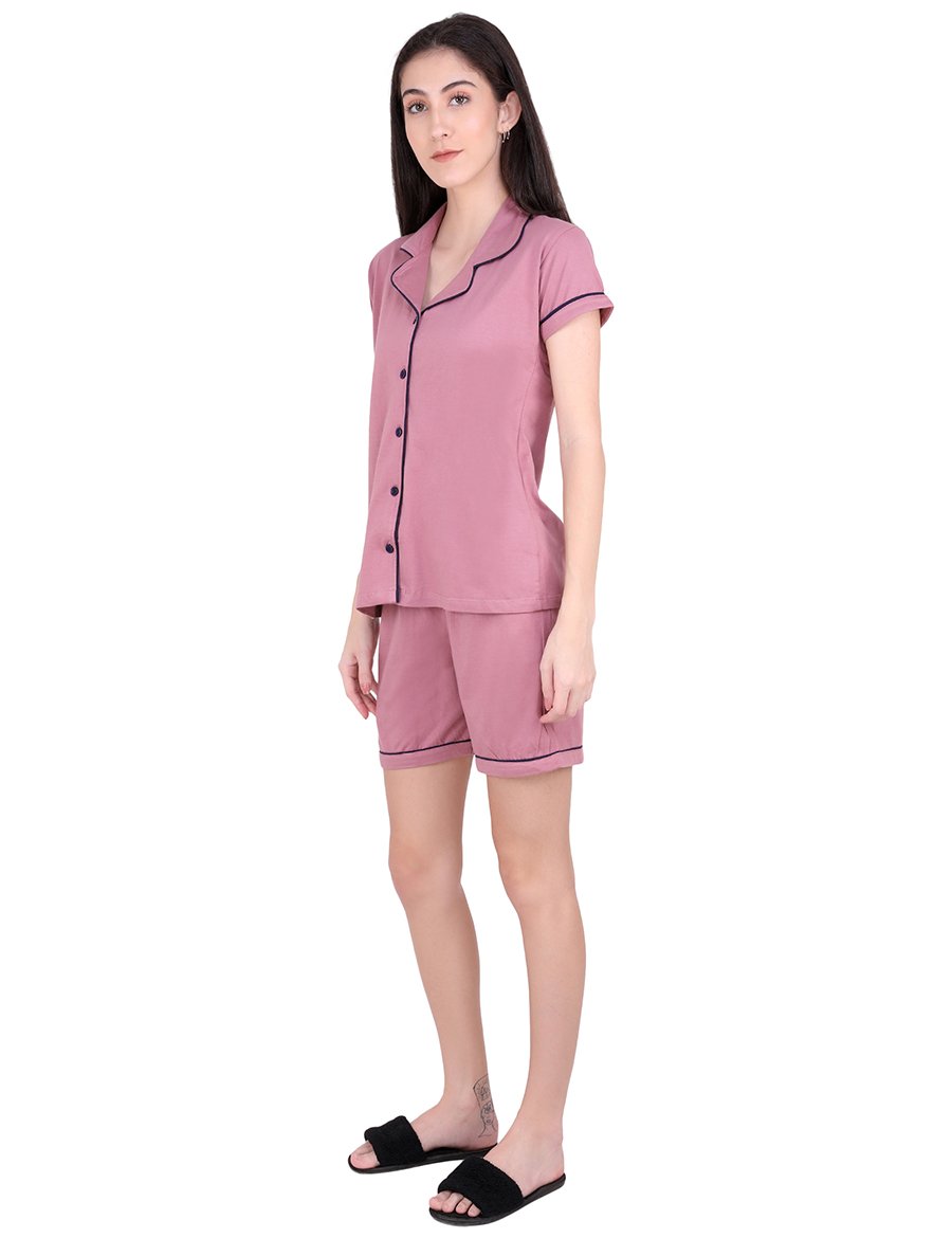 Solid Onion Pink  Stylist Night Suit  Set
